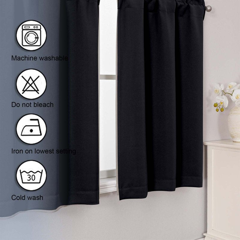 Blackout Curtain Set 30x45 Inches, Rod Pocket Window Curtains for Small Windows & RVs - 2 Pieces