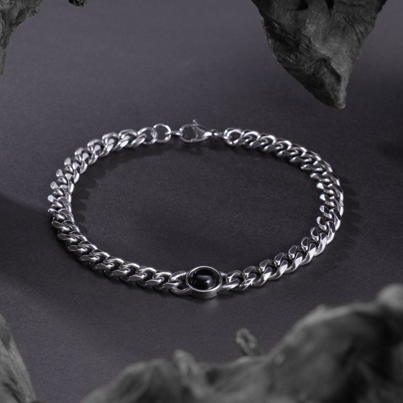 Men's Black Onyx Cuba Link Chain Bracelet - Stainless Steel, Durable & Tarnish-Resistant