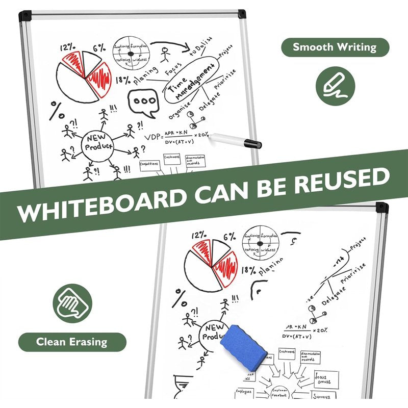 Portable Magnetic Whiteboard Easel Stand with Adjustable Height 44-66 Inches