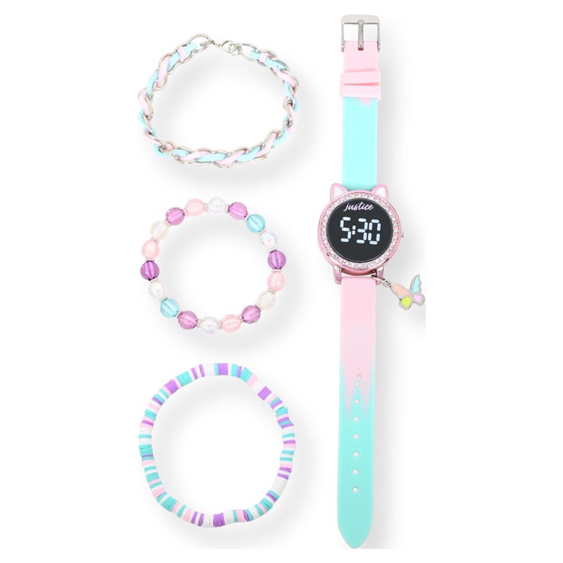 Kids LED Watch and Bracelet Set - Unisex Silicone Timepiece with Charms, Multiple Styles