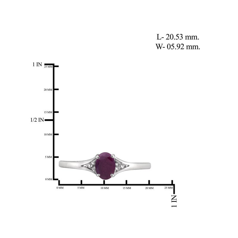 Genuine Ruby Birthstone Ring with White Diamond Accents - Sterling Silver Jewelry