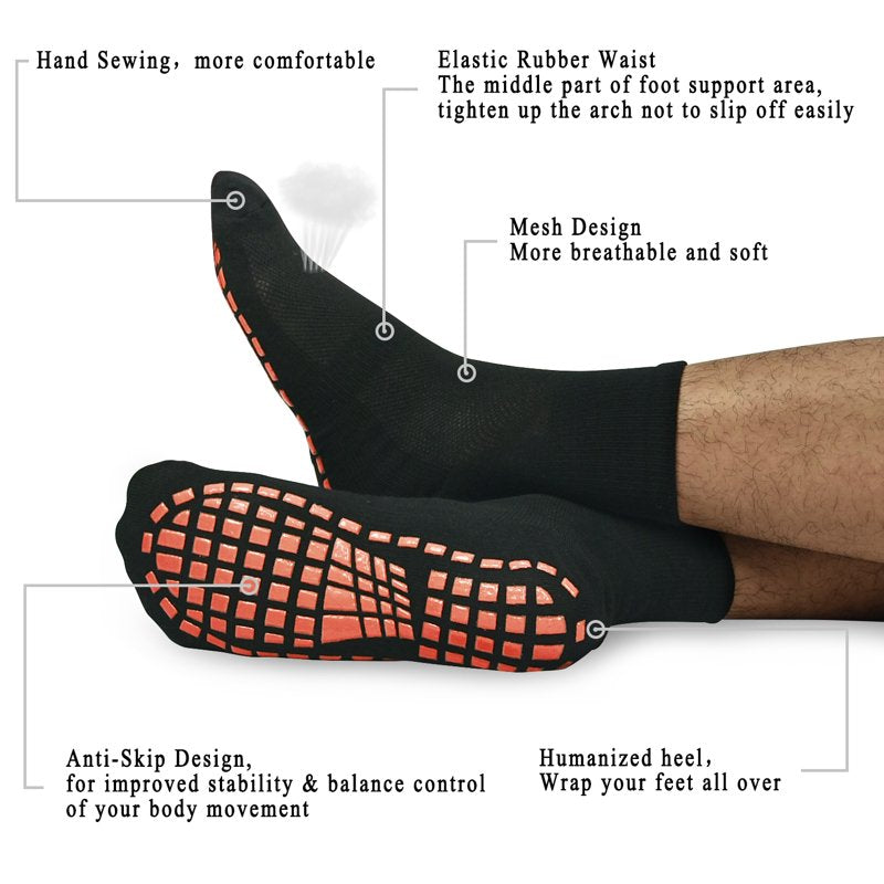 Men Non-Slip Grip Socks 3 Pairs - Anti-Skid Sticky Dots for Yoga Pilates Hospital