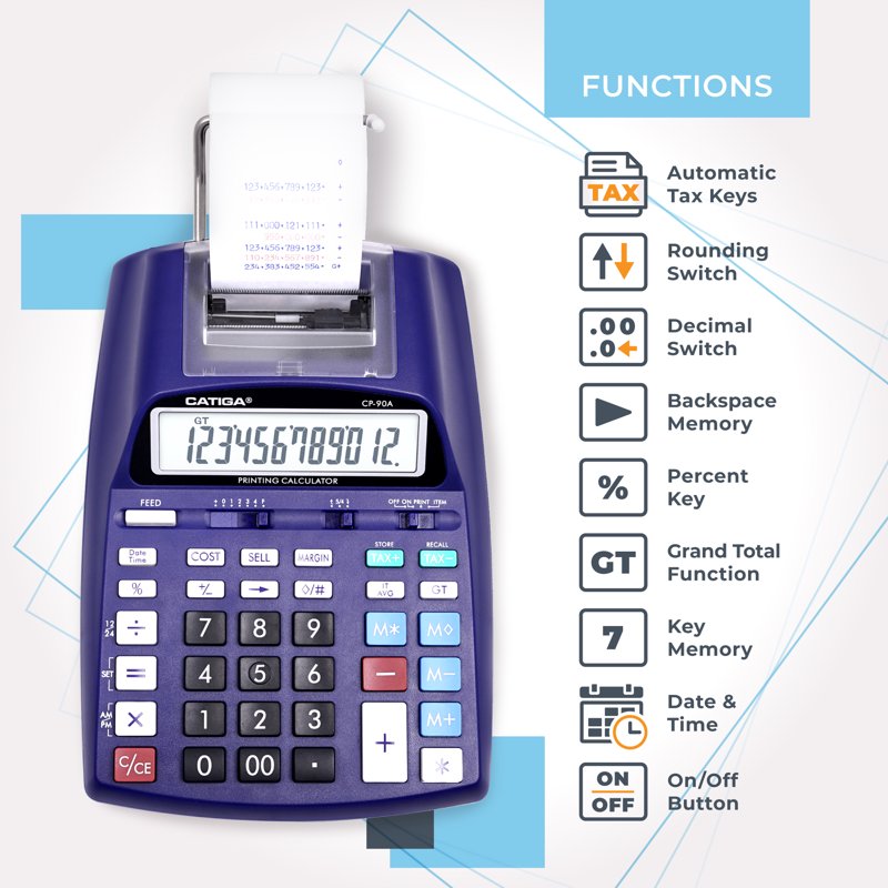 Printing Calculator with Paper Roll for Accounting & Business Use - Upgraded 12 Digit LCD Display