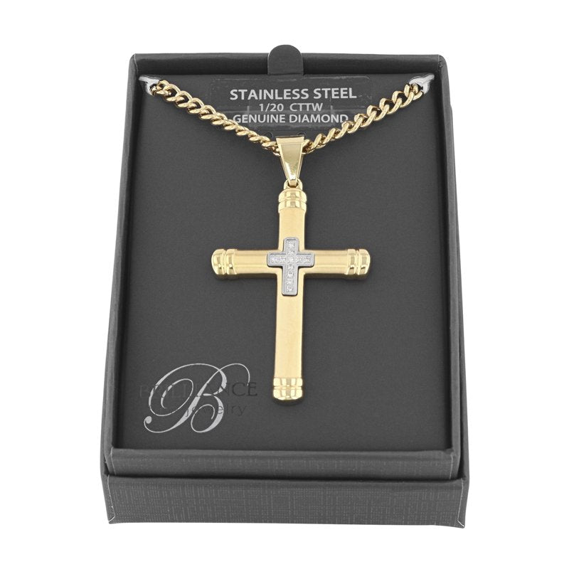 Men's Diamond Accent Stainless Steel Cross Pendant Necklace 24 Inch