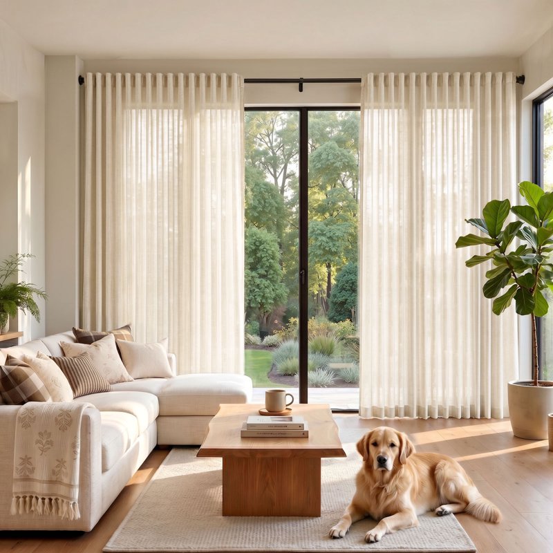 Farmhouse Semi Sheer Linen Curtains Light Filtering 84 Inch | 2 Panels