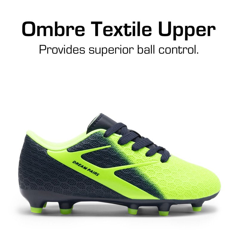 Dream Pairs Boys Girls Soccer Cleats Ground Kids Football Training Shoes Navy/Neon Green