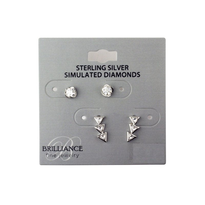 Sterling Silver Simulated Diamond Earring Set for Women - Duo Style