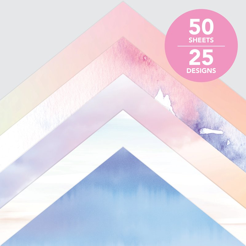 Ombre Watercolor Scrapbook Paper Set - 50 Sheets 12x12 Inches, 25 Designs