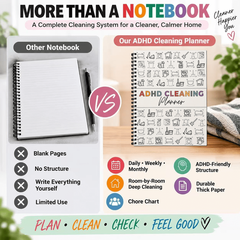 ADHD Cleaning Planner & Schedule Organizer - Household Chore Chart Notebook