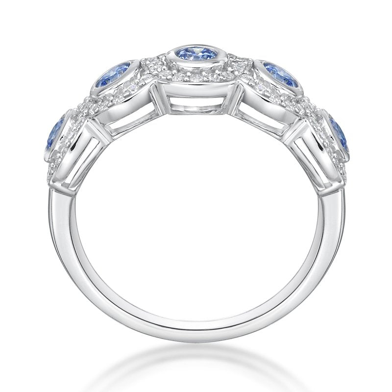 Sterling Silver Swarovski Blue & White Diamond Band Ring - Hypoallergenic Jewelry