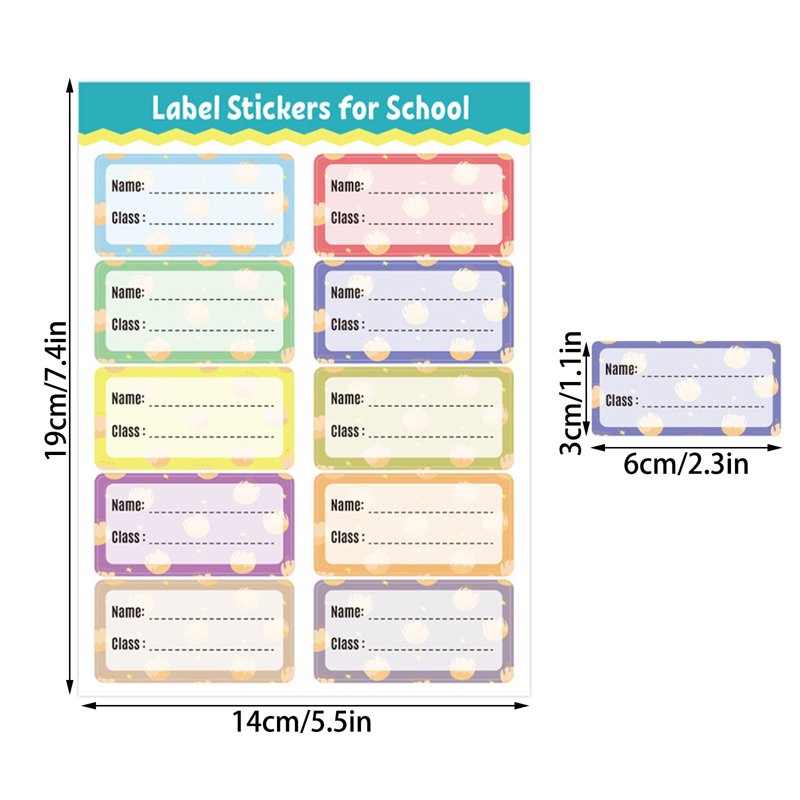 Colorful Border Name Labels for Students Waterproof Tear-Proof School ID Stickers