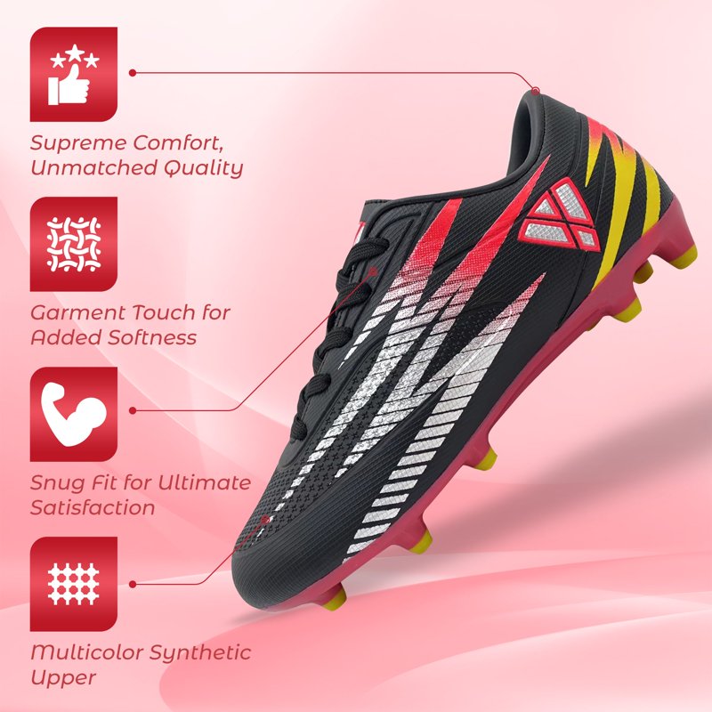 Vizari Bodega Firm Ground Kids Soccer Cleats – Black/Pink, Size 2