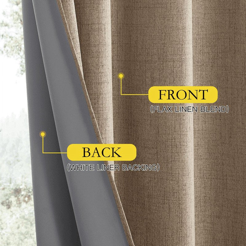 Blackout Faux Linen Curtains - Thermal Insulated, Noise Reducing Drapes for Living Room