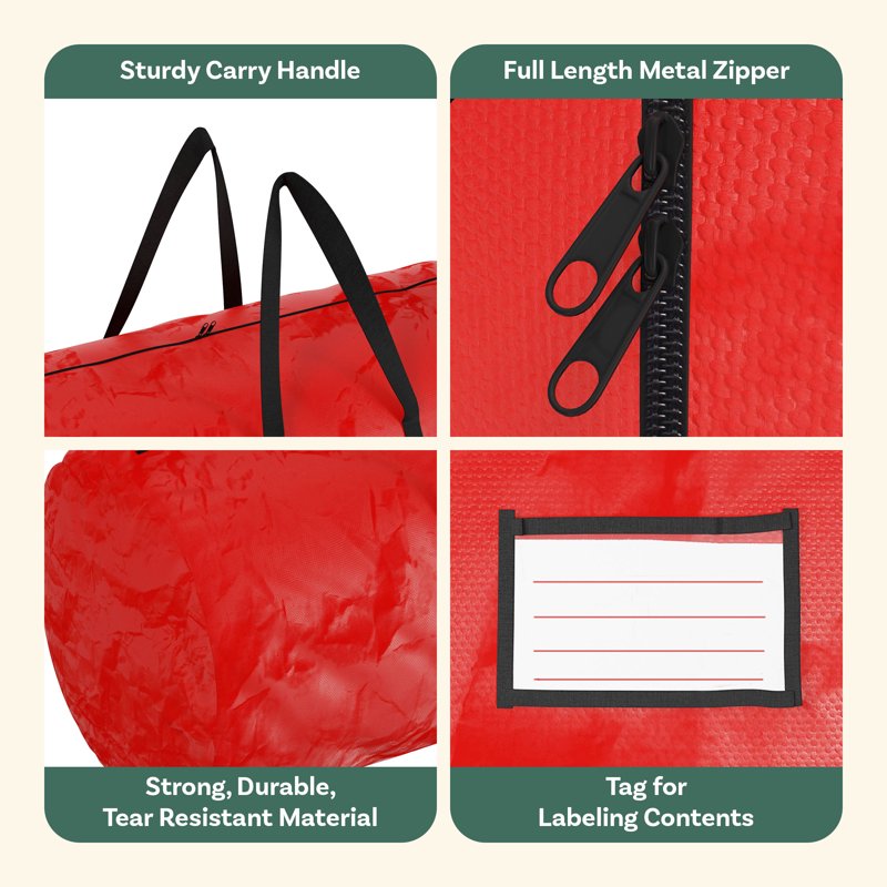 Heavy-Duty Christmas Tree Storage Bag for 12ft Artificial Tree - Red with Handles