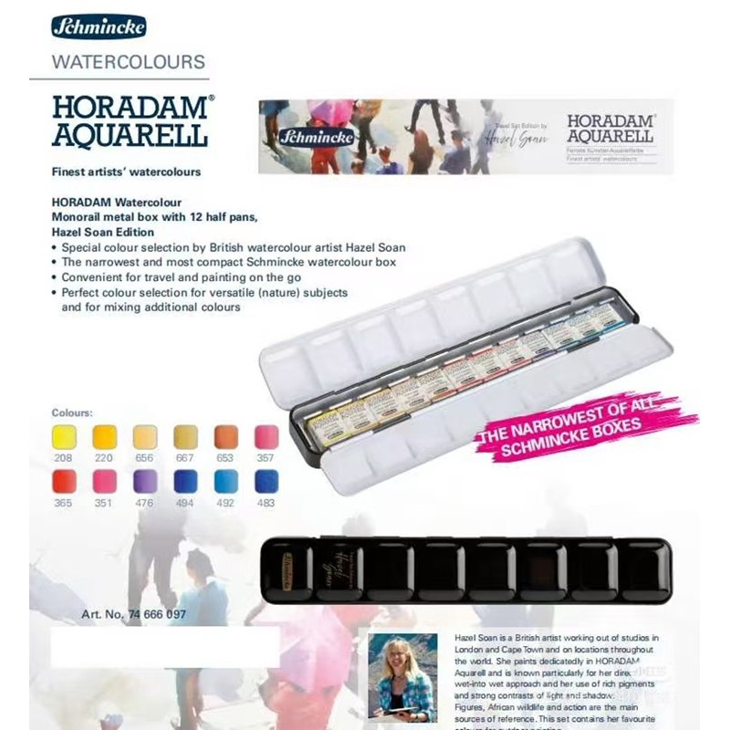 Artist Watercolor Paint Set - 12 Half Pans in Metal Box, Fine Quality