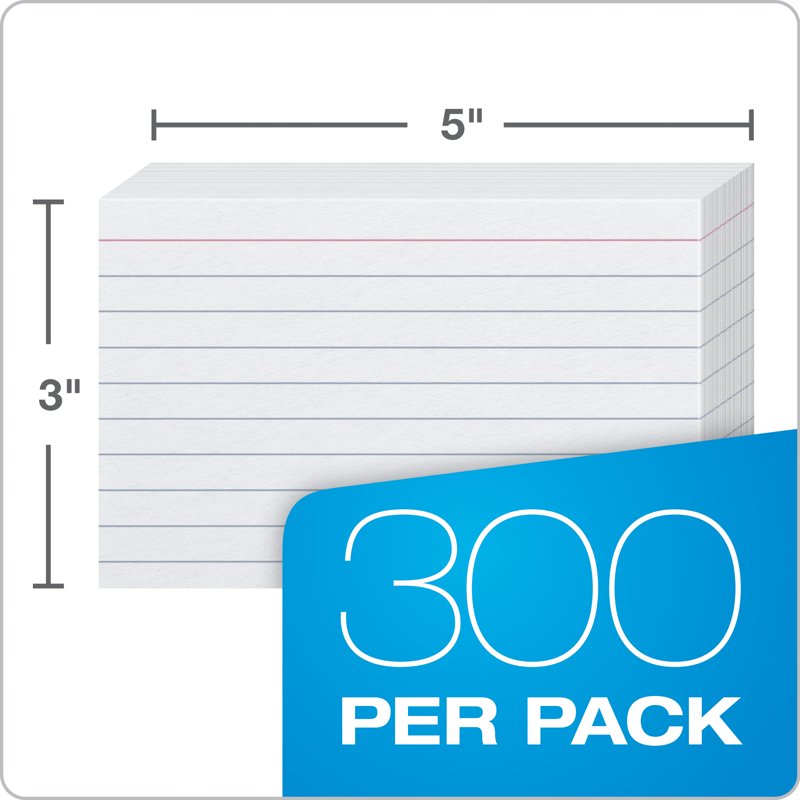 Oxford 3x5 Ruled Index Cards Pack - White, 300 Durable Study Cards