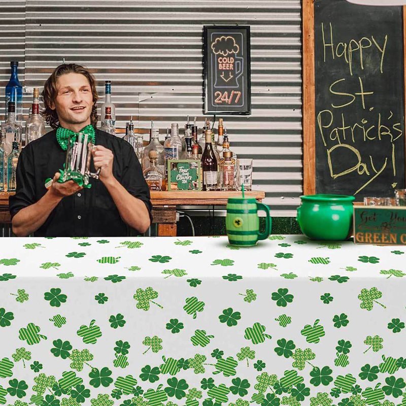 Waterproof St Patrick's Day Tablecloth - 137x183cm Green Shamrock Celebration