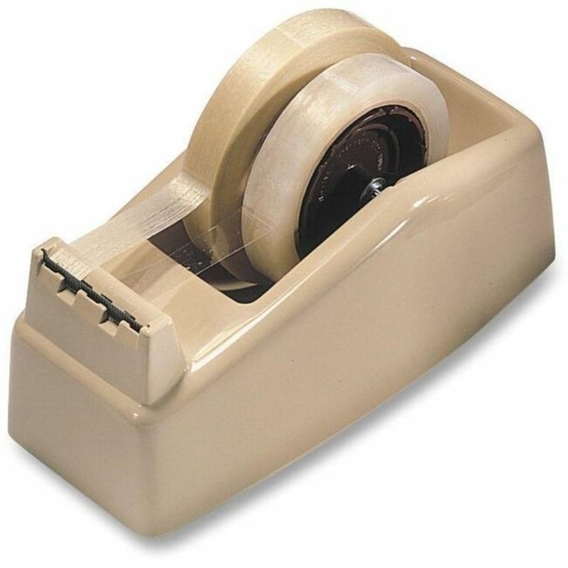 Heavy Duty Two-Roll Desktop Tape Dispenser - High-Impact Plastic, Tan