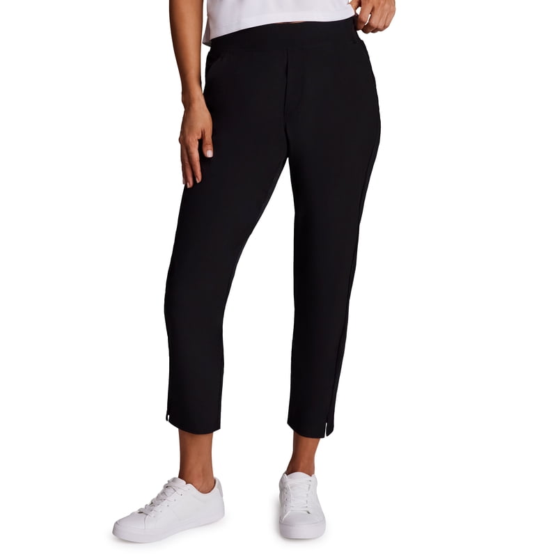 Women's Ribbed Side Woven Ankle Pants with Pockets - Activewear & Casual