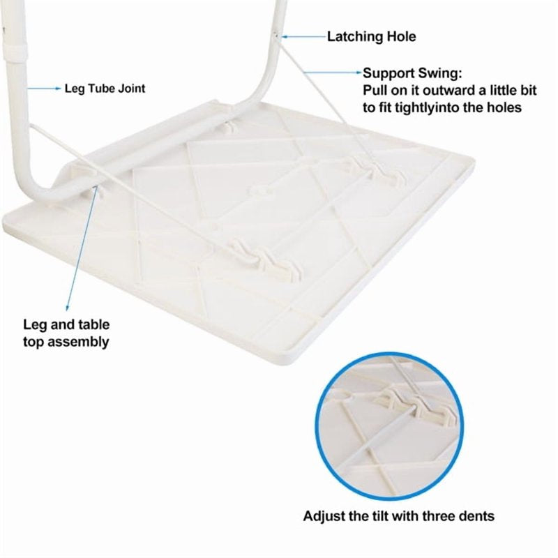 Adjustable Foldable TV Tray Table with Cup Holder & Book Stand, White