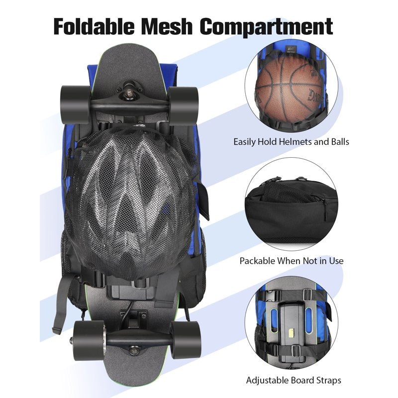Skateboard Backpack with Laptop Slot & Ball Holder - Durable Sports Bag for Men & Women