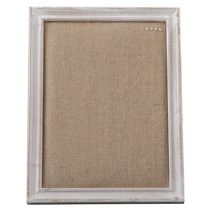 Small Desk Bulletin Board with Rustic White Frame & Linen Pin Surface - 12x16 Inches