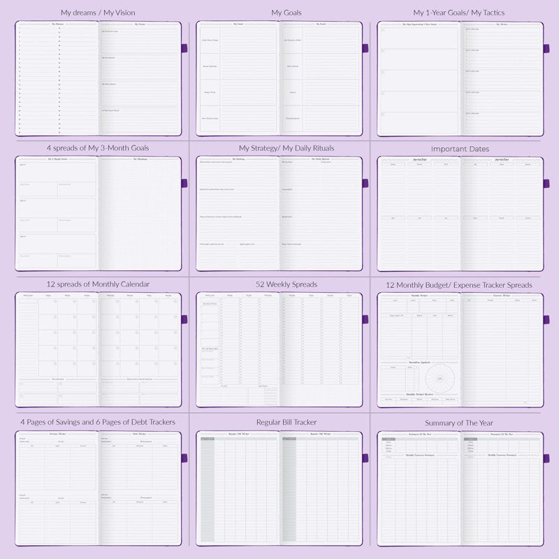 Undated Weekly Hourly Planner with Goal Setting and Budget Pages – 7x10 Hardcover