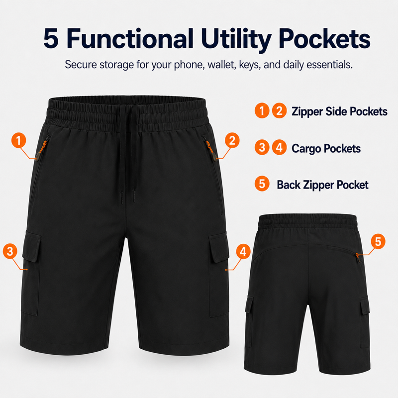 Men's Lightweight Quick Dry Hiking Shorts with Sun Protection and Multiple Pockets