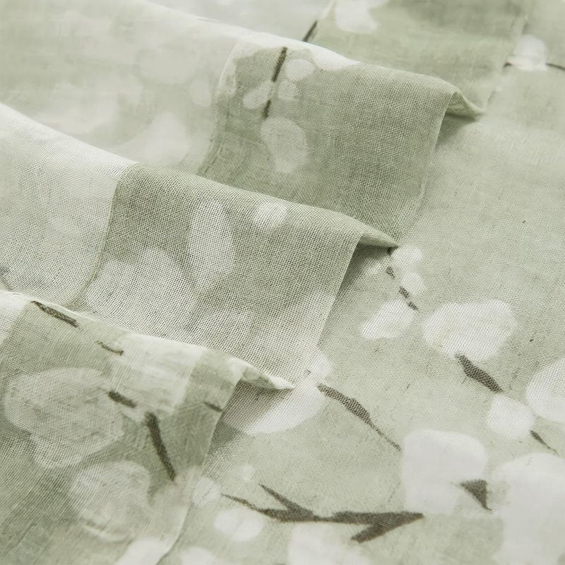 Light Filtering Floral Sheer Curtains for Bedroom and Living Room - Sage Green Blossom Print, 63 Inch Length, 2 Panels with Rod Pocket