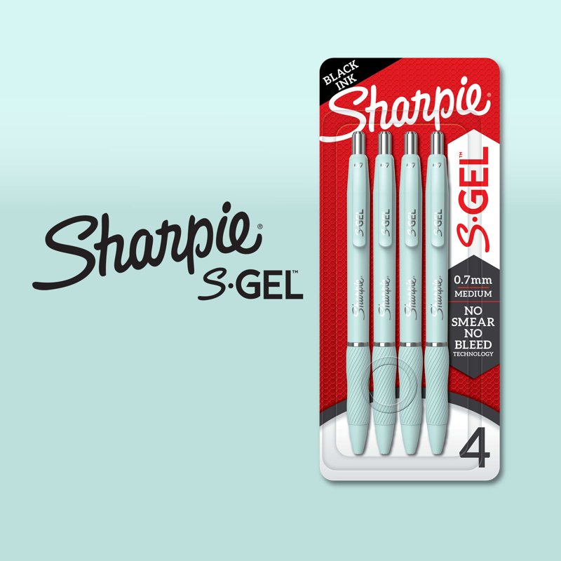 Gel Pens Medium Point 0.7mm Black Ink Ocean Fog Barrel - Pack of 4