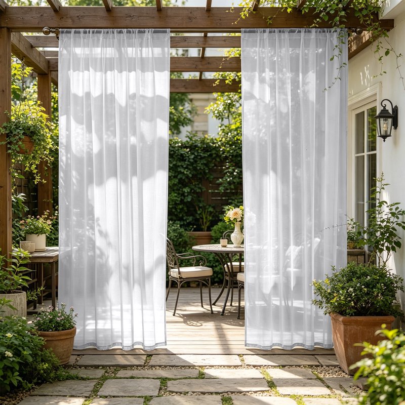 Outdoor Sheer Voile Curtain Waterproof UV Resistant Light Filtering Drape