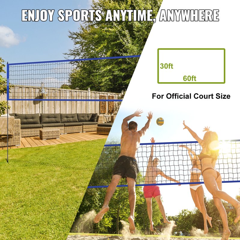 2-in-1 Volleyball and Badminton Set with Adjustable Net, Carry Bag & Poles