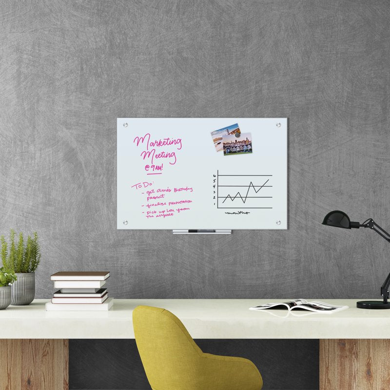 Glass Dry Erase Board 35x23 Frameless White Office & Classroom Use