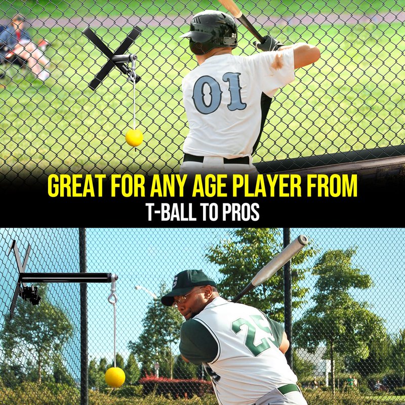 Baseball Swing Trainer with Metal Base and Tethered Ball - Portable Hitting Aid