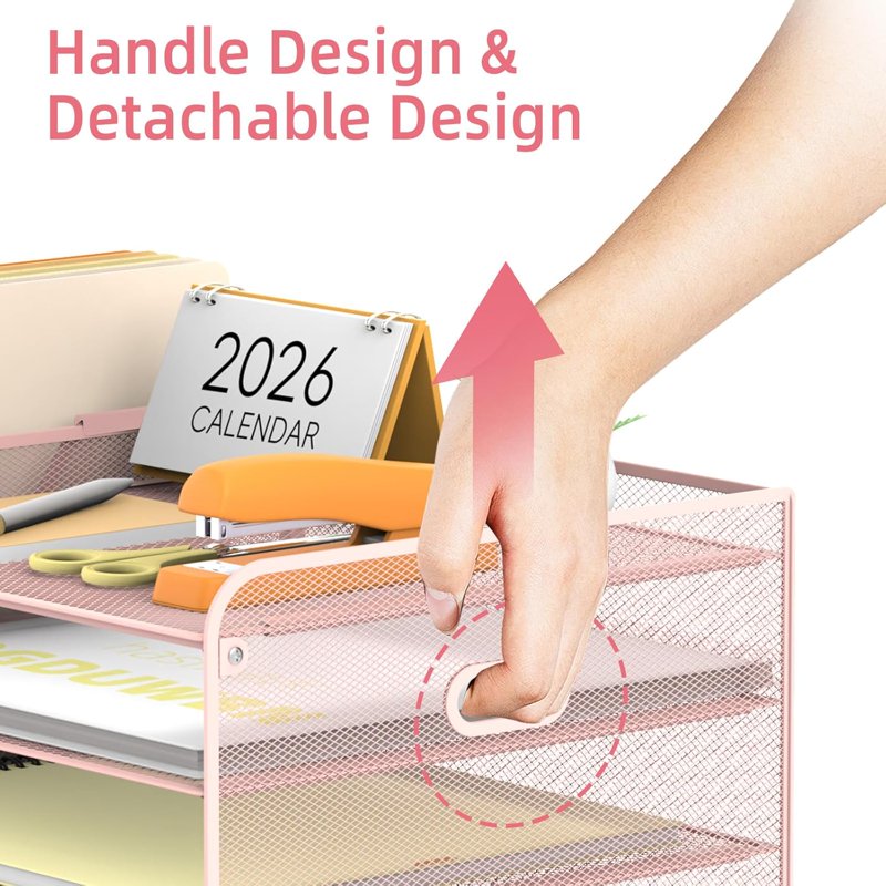 5-Tier Metal Mesh Desk Organizer with File Holder Pen Tray and Drawer