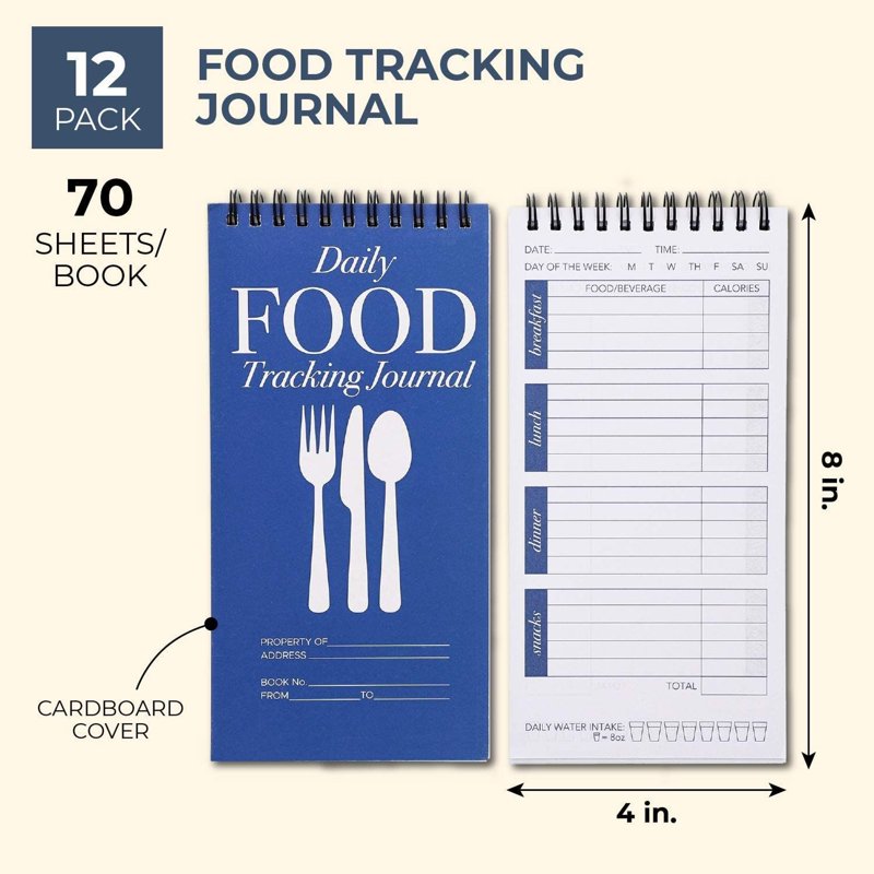 Food Journal Set - 12 Compact Daily Meal & Calorie Tracker Notebooks