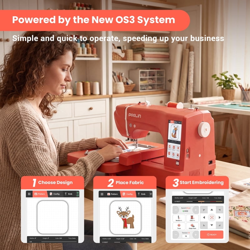 Large Embroidery Machine with 7.9x11 Inch Area, Touchscreen & WiFi for Home & Small Business