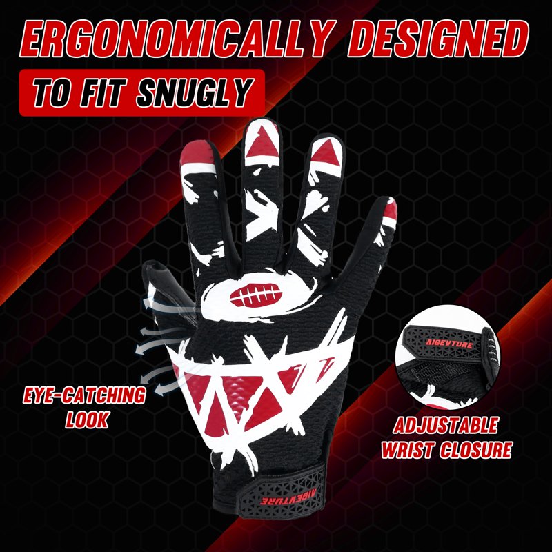 Youth Football Gloves with Tacky Grip, Breathable Mesh, Adjustable Fit
