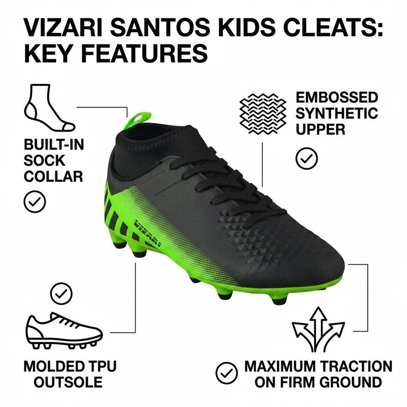 Vizari Santos MC JR Outdoor Soccer Cleats for Boys & Girls 1.5Y Black/Green