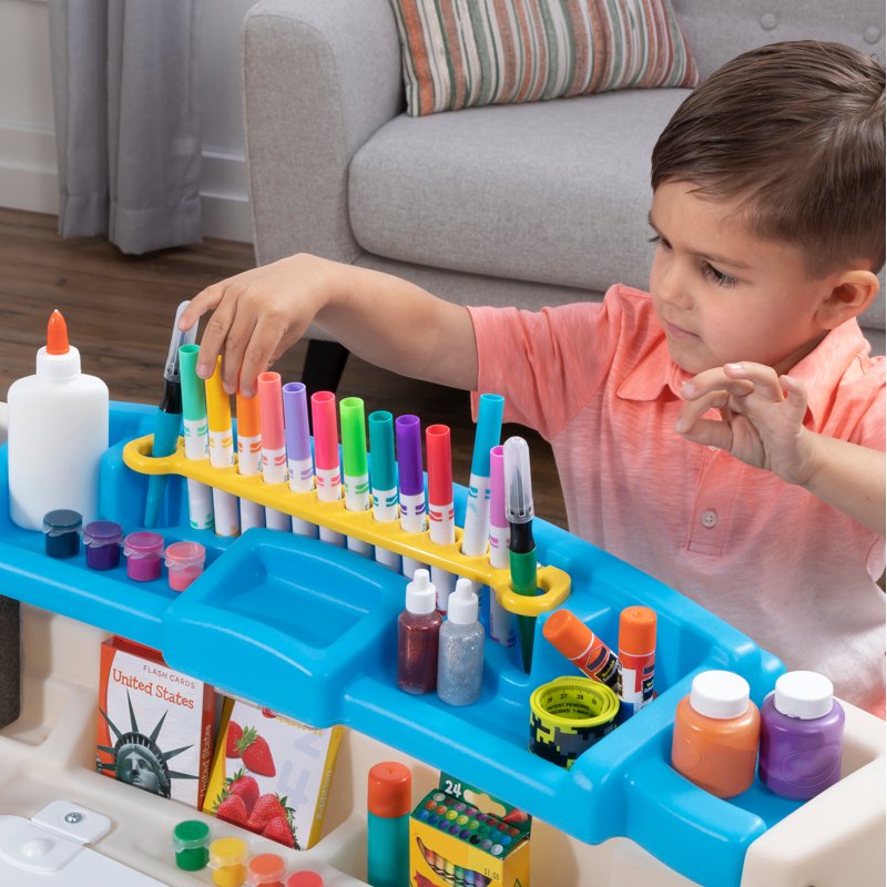 Kids Art Desk with Storage and Whiteboard - Multicolor Activity Table