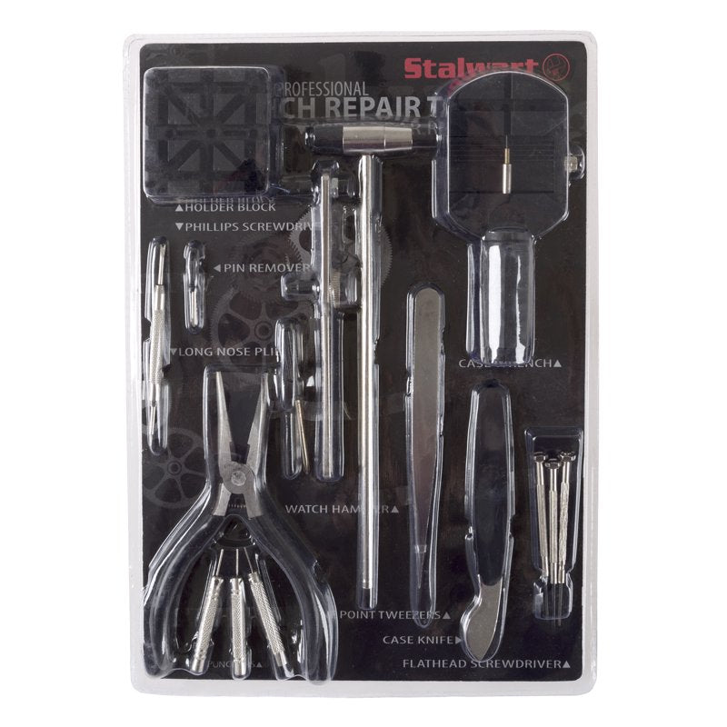 Professional Watch Repair Kit with Pliers Screwdrivers & Tools - 16 Pieces