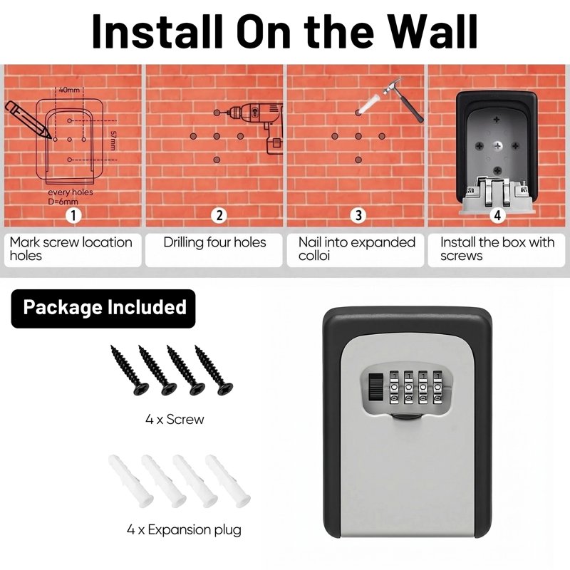 Portable Wall Mount Key Lock Box with Resettable 4-Digit Combination for Outdoor Security