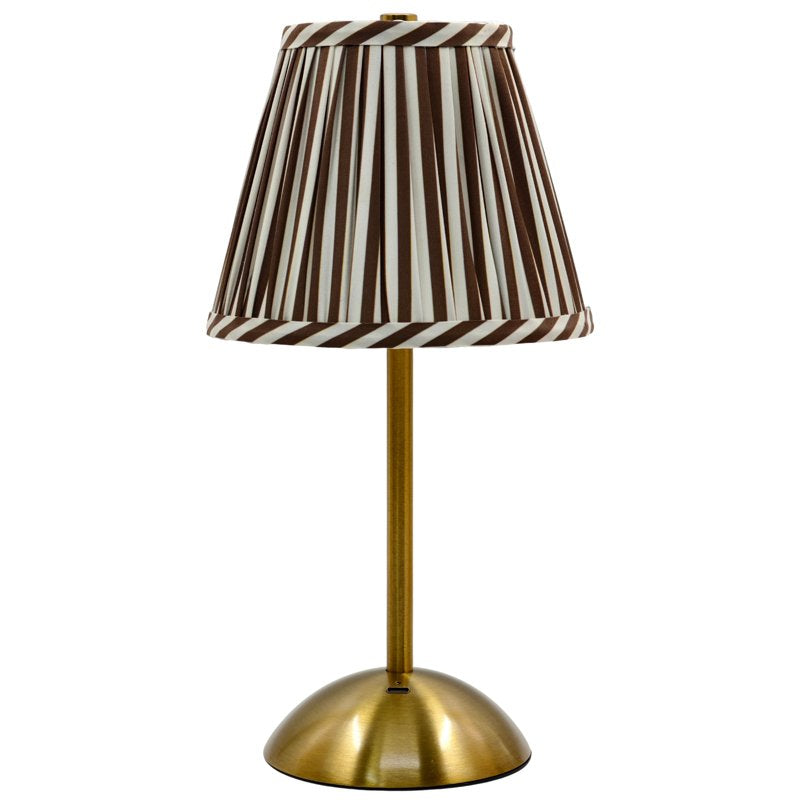 Rechargeable Table Lamp with Fabric Shade & Touch Control - Brown Striped