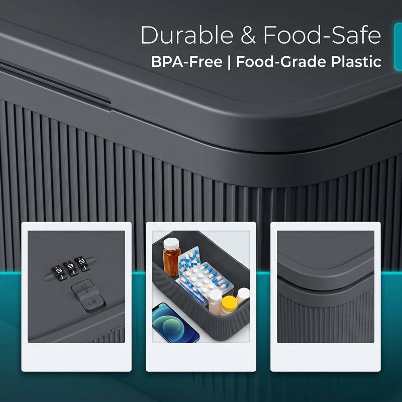 Lockable Storage Box with Combination Lock for Medications Snacks & Valuables