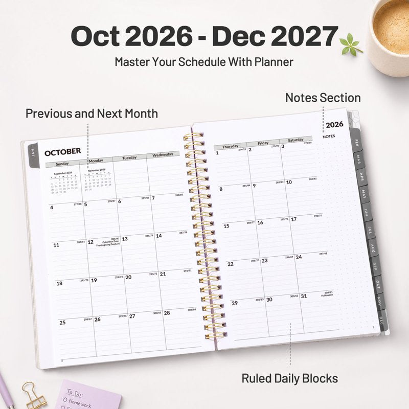 2027 Weekly & Monthly Planner - Spiral Bound, Portable Agenda, Black, 6.4x8.3 Inches