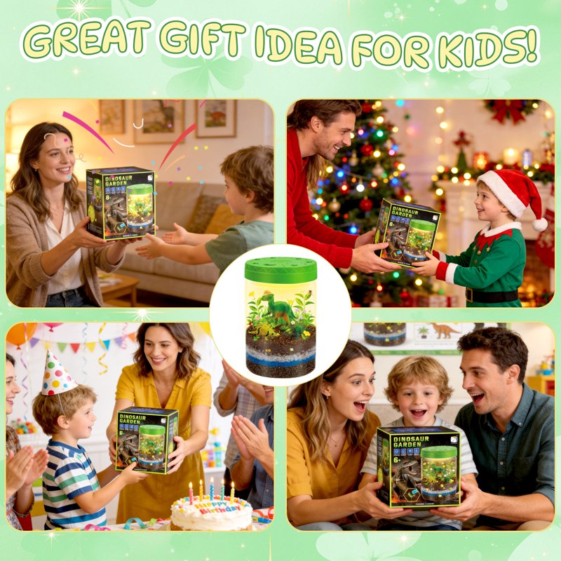 Dinosaur Terrarium Kit for Kids - Creative Grow & Glow Dino Craft Set, Gift for Ages 4-12