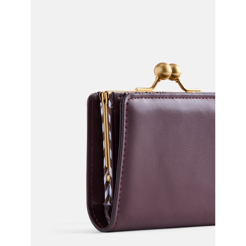 Women's Kiss Lock Frame Wallet - Structured Compact Design with Gold Hardware