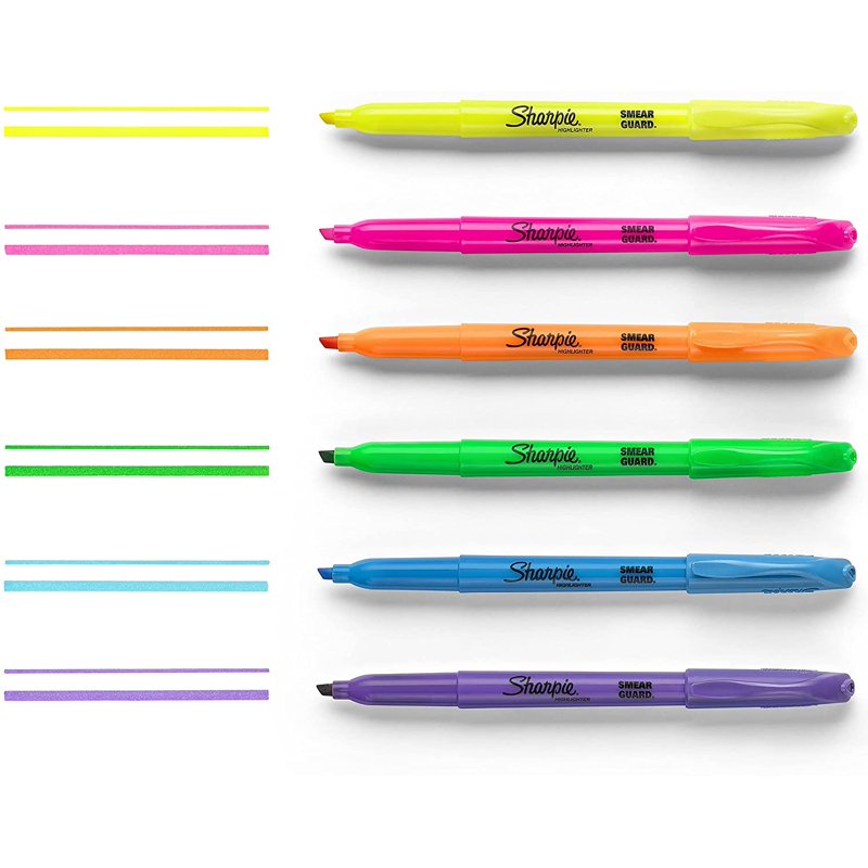 24 Pack Assorted Highlighters with Chisel Tips - Smear Guard Technology