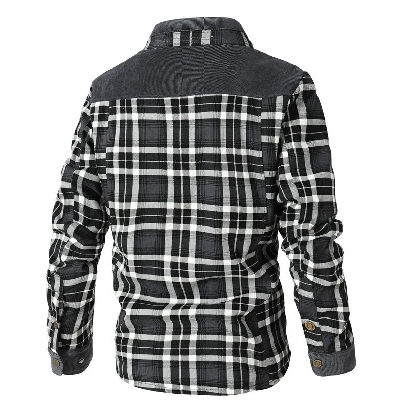 Men's Flannel Jacket Sherpa Lined Shirt Coat with Pockets - Gray, S