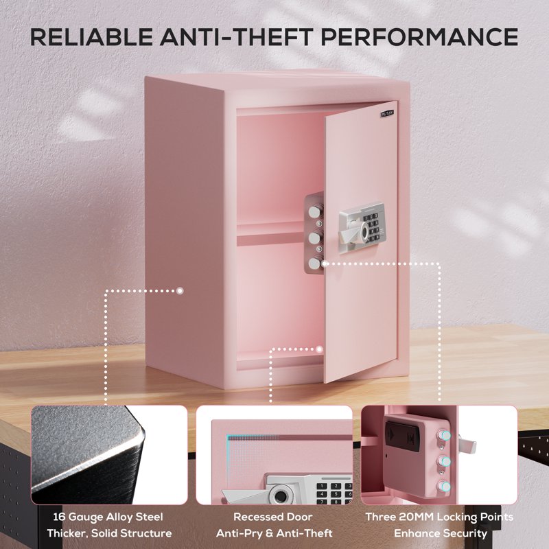Biometric Safe Box with Fingerprint, Code, Keys & Type-C - Fireproof Storage